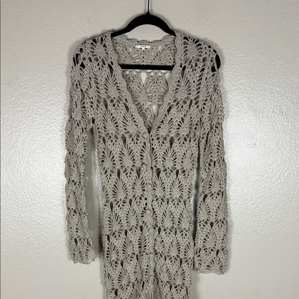 Tularosa Aver Crochet Maxi Cardigan Sweater Duster Beige Long Sleeve - Picture 4 of 9